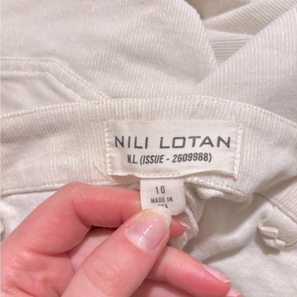 Nili Lotan Jenna Pant Eggshell White Cotton Crop Raw Hem Trouser Pants Size 10 - Picture 10 of 11
